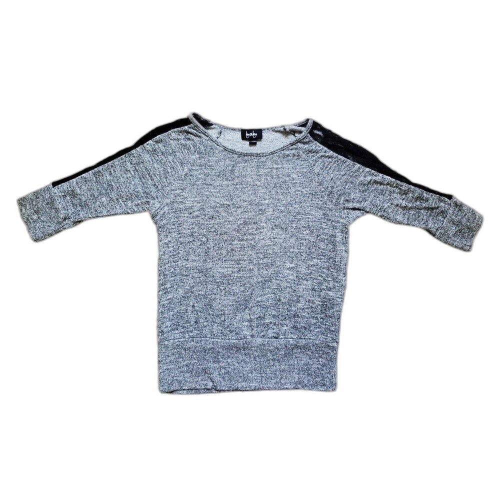 By & By Shirt Women Large Gray Black Lace Top Blouse Knit Long Sleeve USA